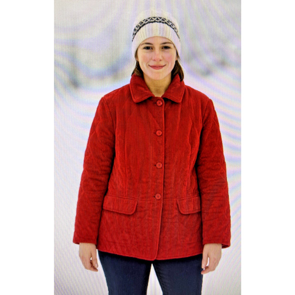 Talbots 2X Womens Quilted Velvet Blazer Jacket barn Coat Red Buttons plus 22 - Picture 1 of 14